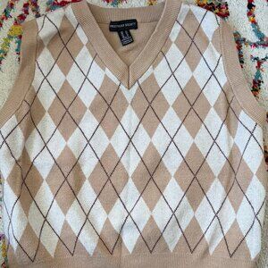Streetwear Society Tan & White Argyle Knit Vest Size M